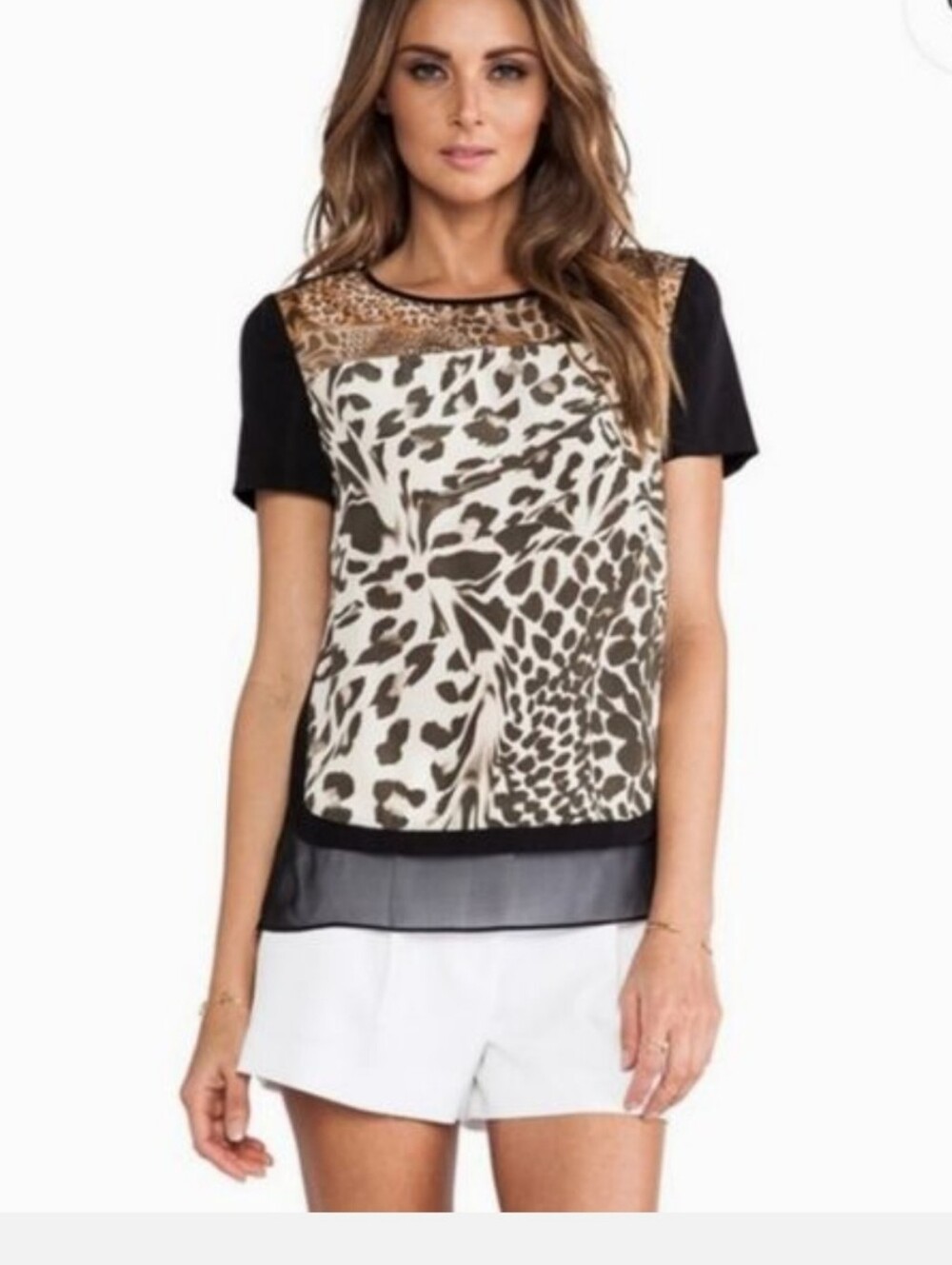 Diane Von Furstenberg 100% SilkBlack and Cream Leopard Print Blouse Size 2